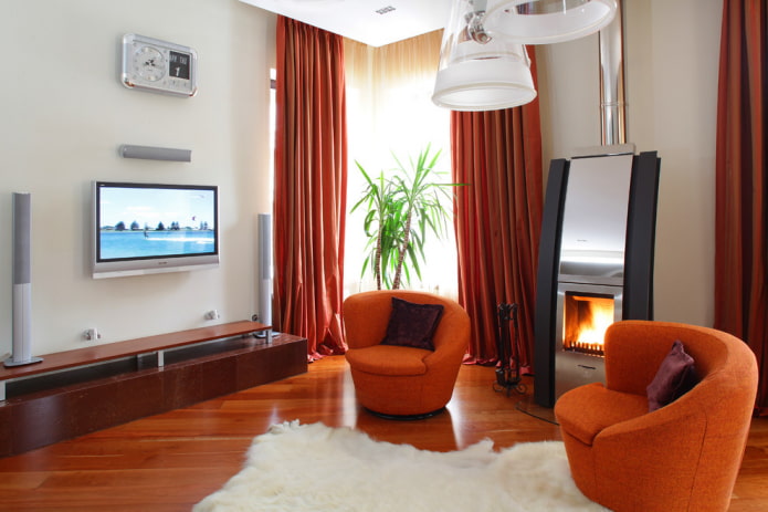 gáztűzhely és TV a nappali belső részén