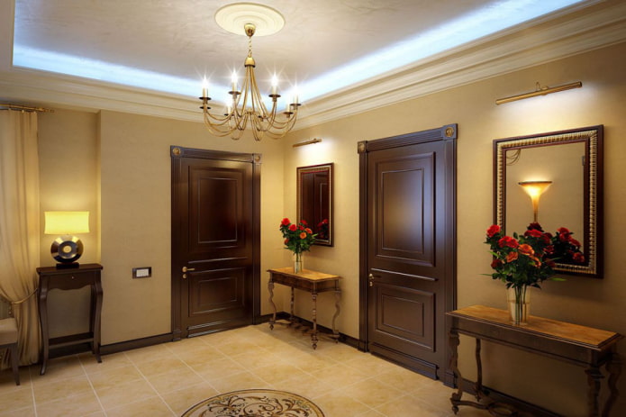 wenge-colored doors in the hallway in a classic style