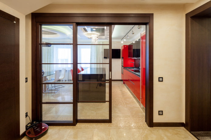 wenge-colored sliding doors in the interior