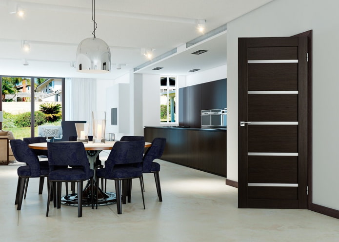doors in wenge color in the kitchen-dining room in a modern style