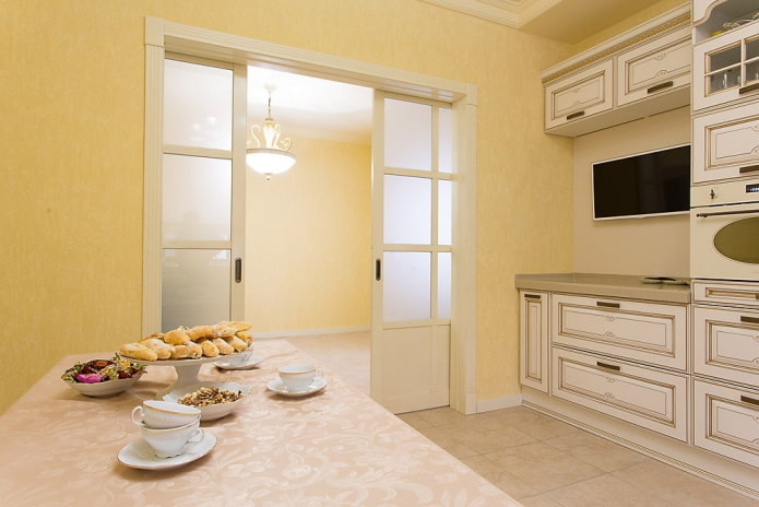 light-colored doors in the kitchen