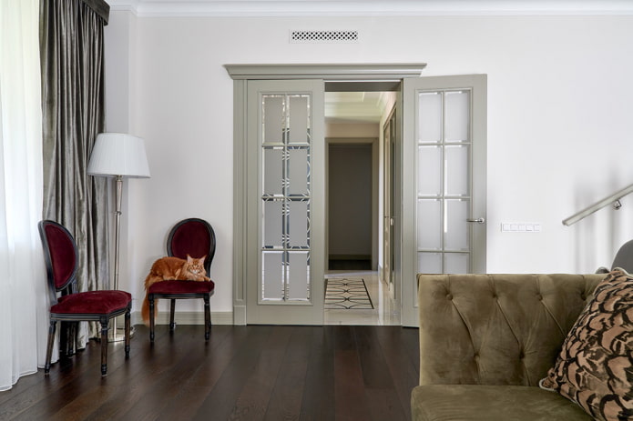 gray doors in the interior of the living room