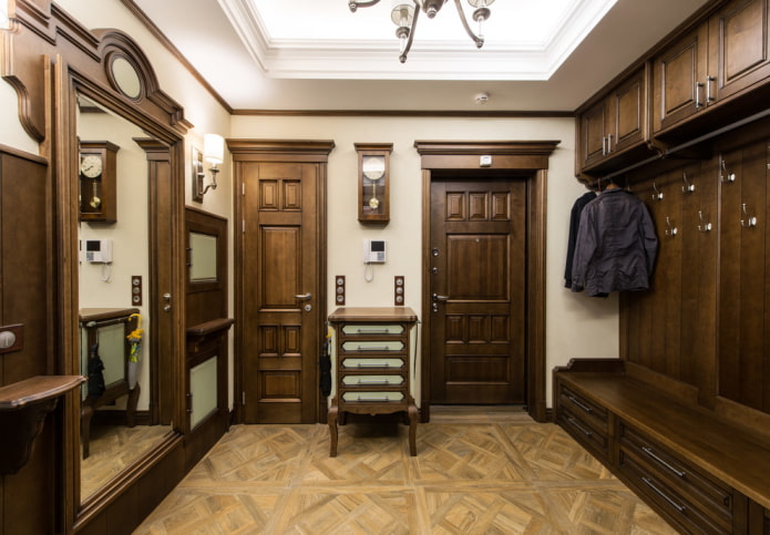 brown doors in the interior of the hallway