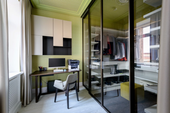 dressing room with glass doors in the interior
