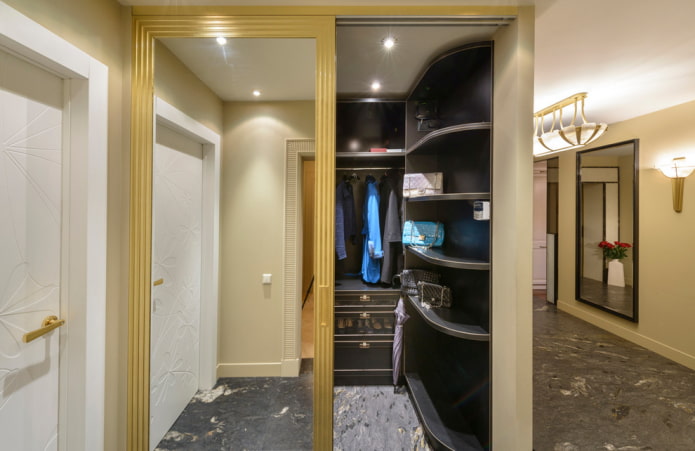 dressing room with mirrored doors in the interior