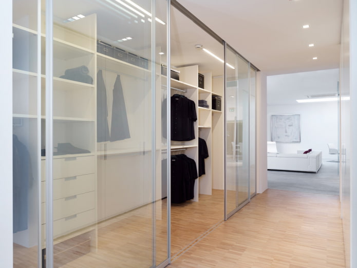 dressing room with transparent doors in the interior