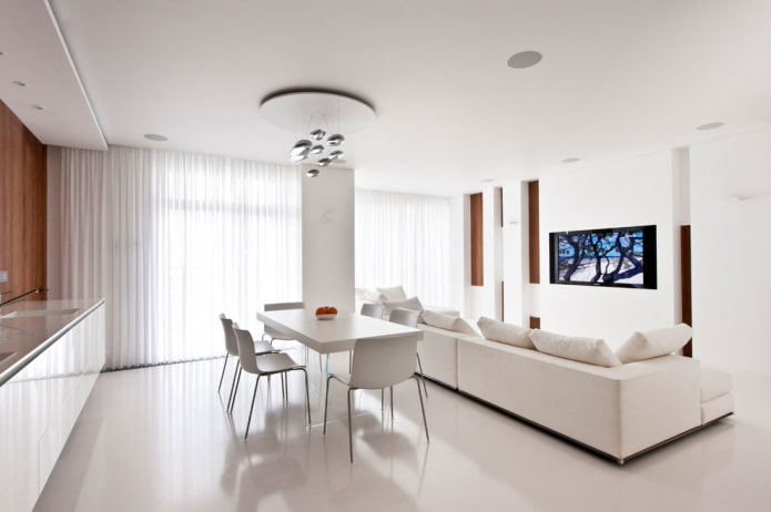 wall-mounted TV in high-tech interior