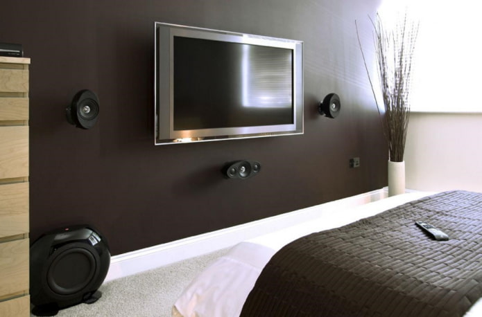 wall-mounted TV in gray housing