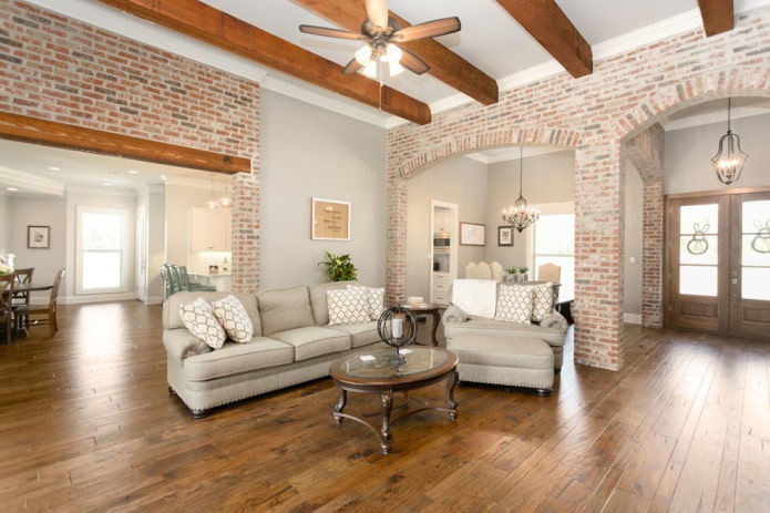 brick arch in the interior of the living room