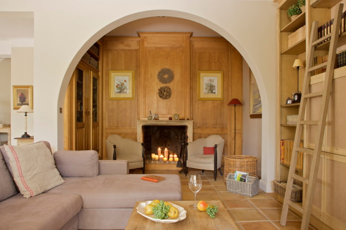 arched opening dividing the living room