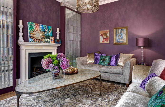 purple walls in the interior of the living room
