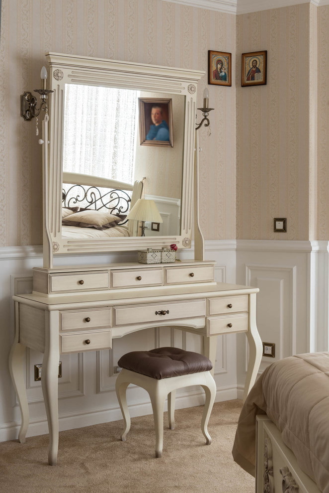 dressing wooden table in the interior
