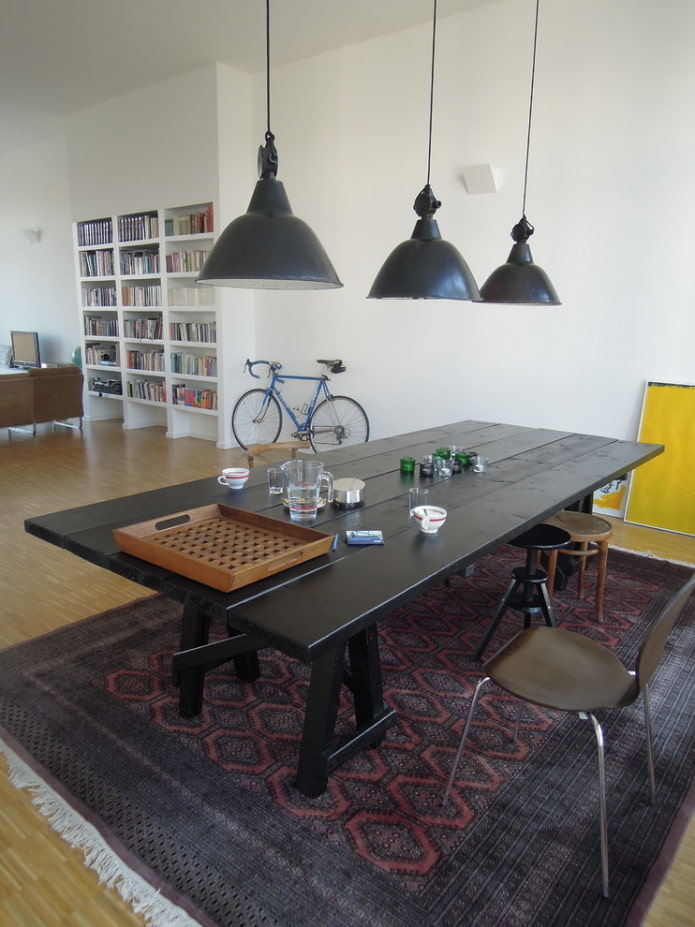 black table in the interior in the loft style
