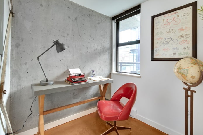 writing desk in the loft-style interior