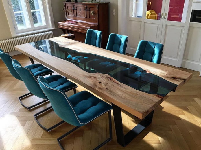 table-river in a loft-style interior