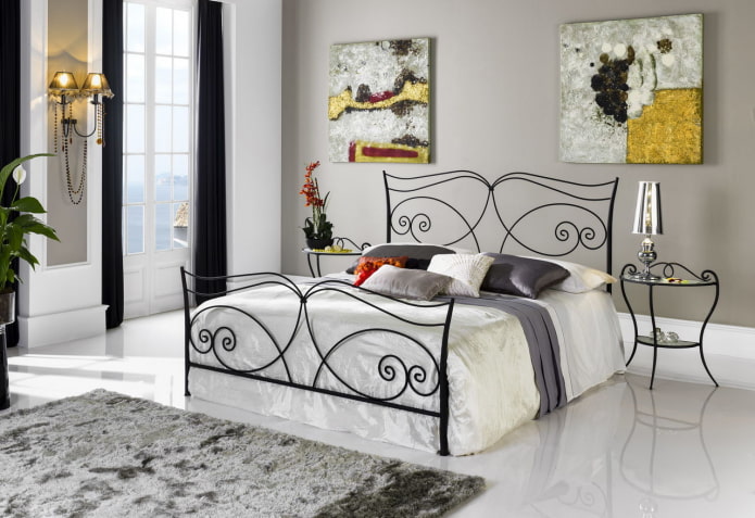 wrought iron bedside tables in the bedroom