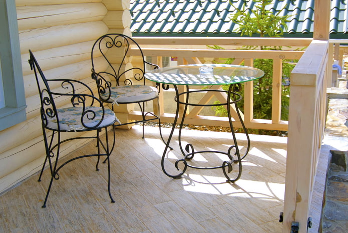 wrought iron outdoor table on the veranda