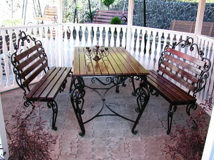 forged outdoor table in the gazebo
