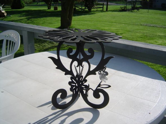 forged figured table in the exterior
