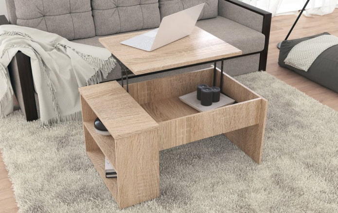 pull-out table in the living room interior
