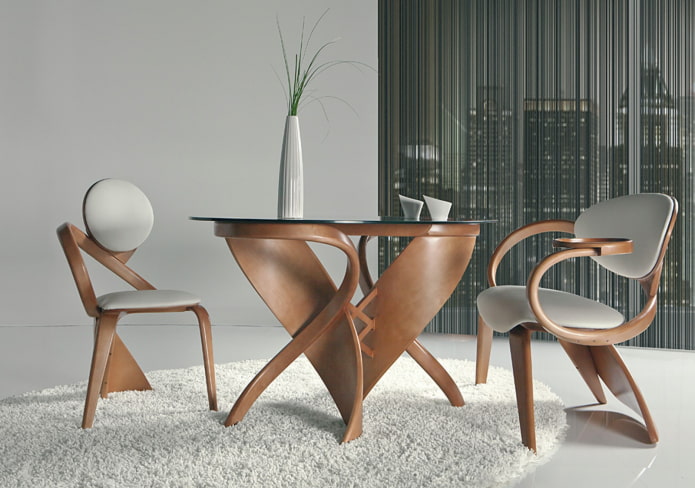 bent wood table in the interior