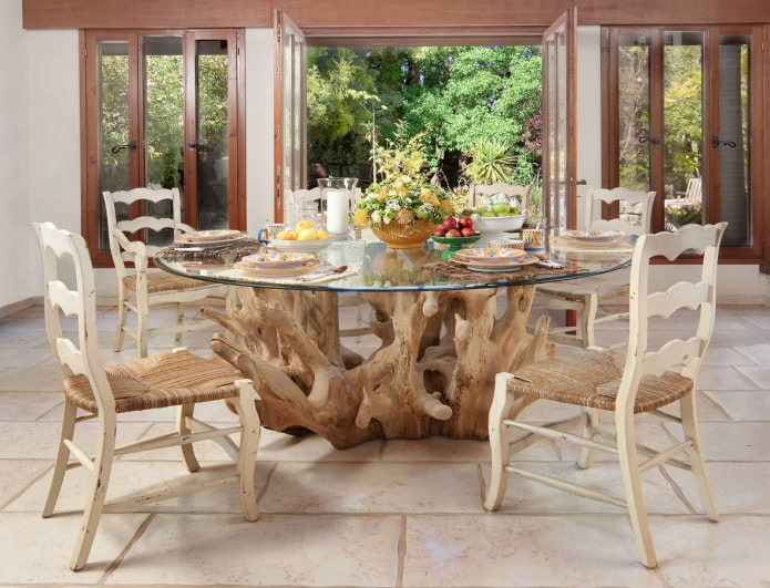 wooden root table in the interior