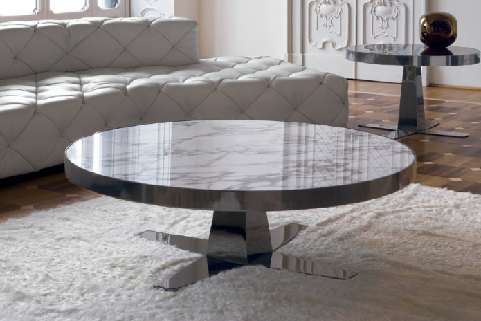 coffee table with marble top in the interior