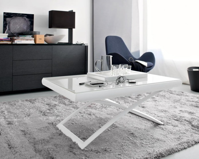 transforming table with white glass