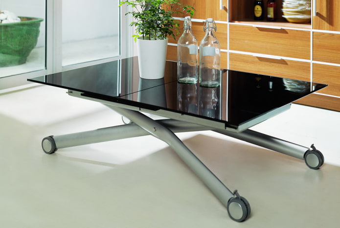 table with tinted glass and metal legs
