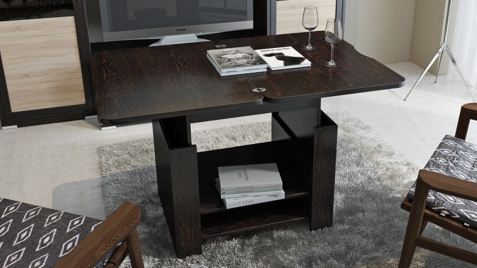 wenge-colored table in the interior