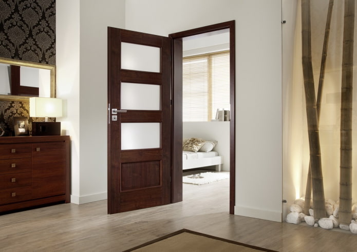 wenge-colored doors with glass inserts in the interior