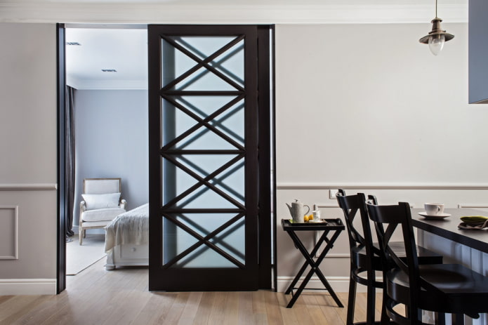 black doors with glass inserts in the interior