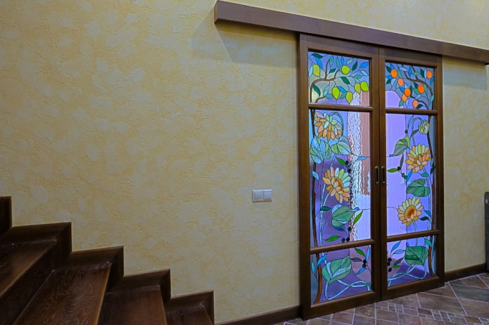 sliding stained glass doors in the interior