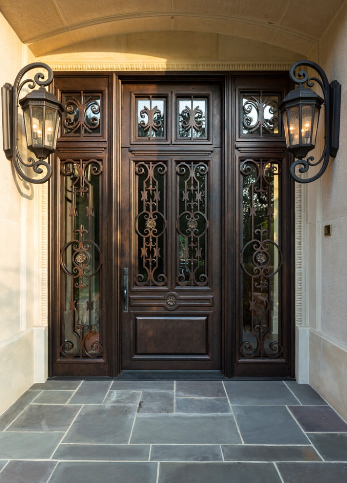 forged entrance doors in the exterior