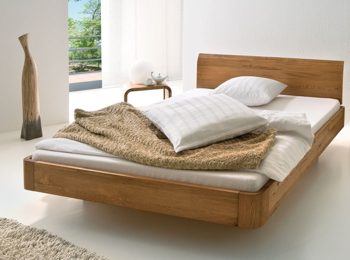 wooden floating bed