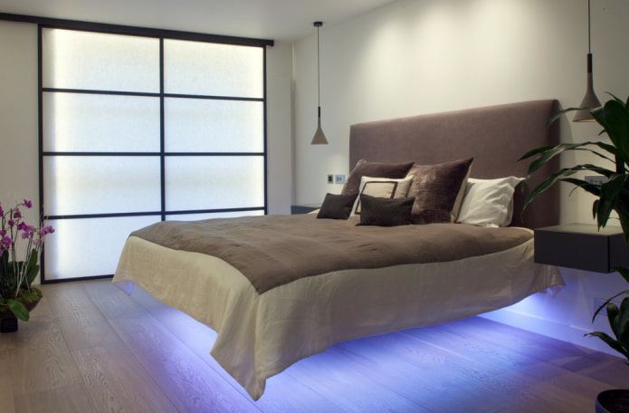 floating effect bed with lighting