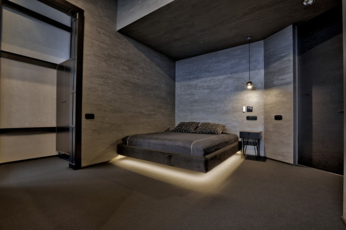 bed with lighting and floating effect