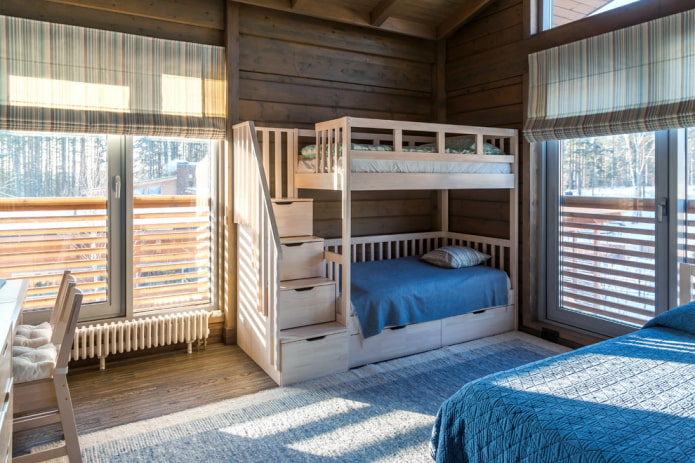 bunk wooden bed in the interior