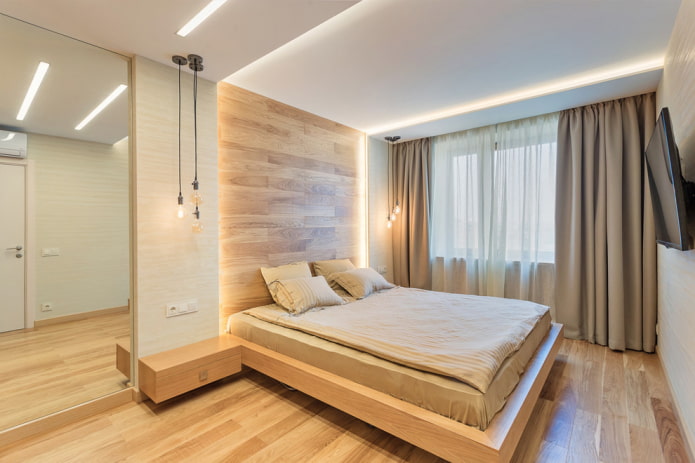 backless wooden bed in the interior