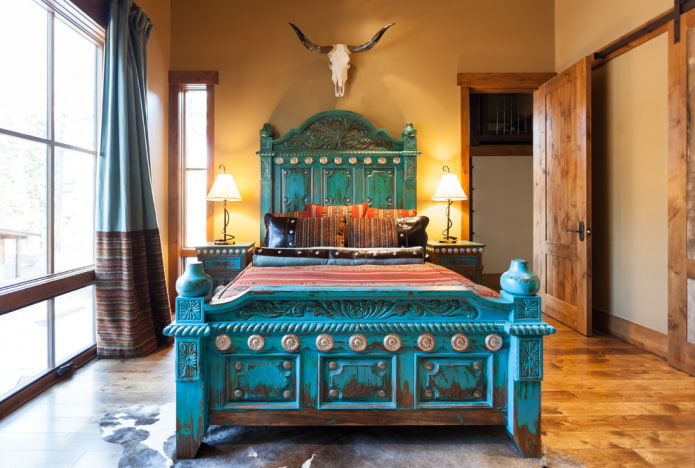 antique wooden bed in the interior