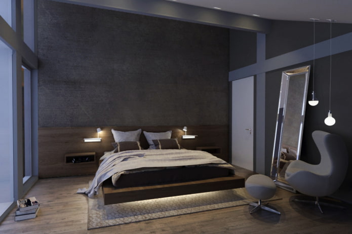 floating bed with lighting in the interior
