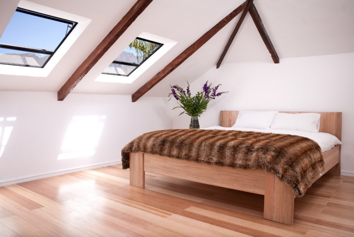 wooden bed in the interior