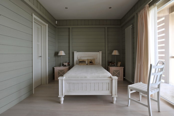 wooden bed on legs in the interior