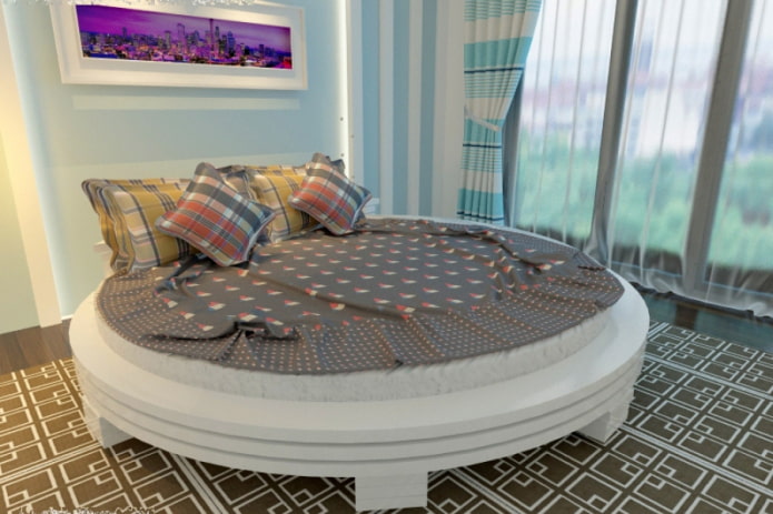 wooden round bed in the interior