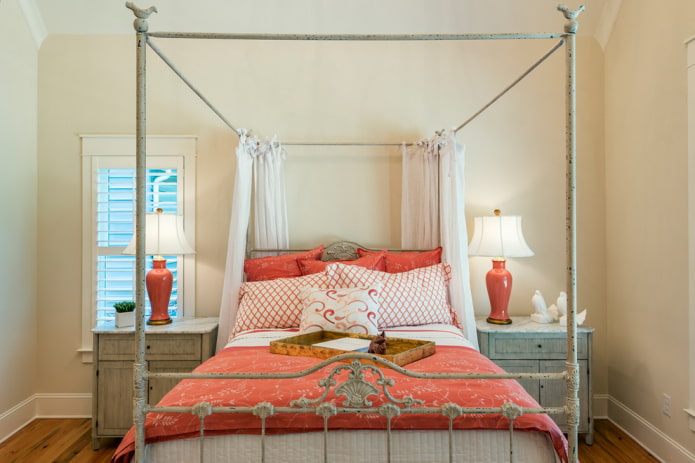 bed with antique wrought iron in the interior