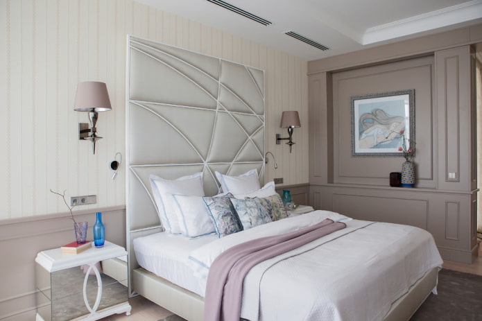 bed with a high headboard in the interior