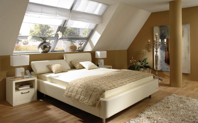 bed with an inclined headboard in the interior
