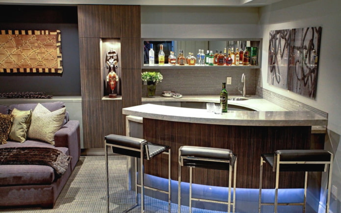 semicircular bar counter in the interior of the living room