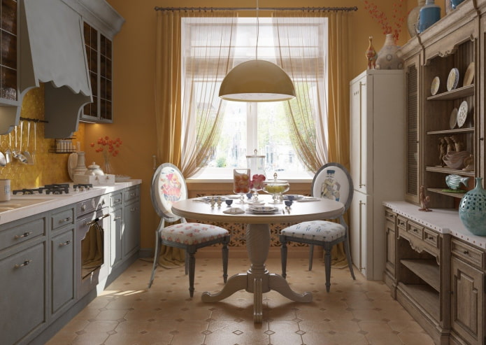 kerek asztal Provence stílusú konyhában