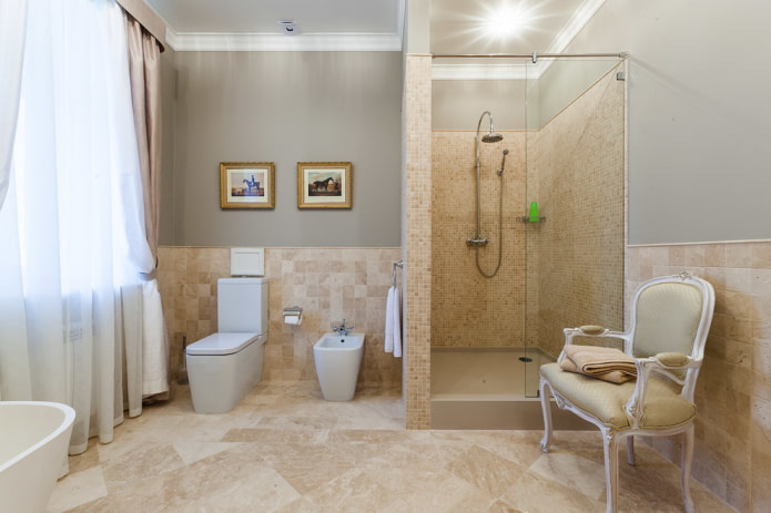 mozaik a fürdőszoba belső zuhanykabinjában